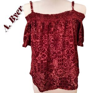5/$25 SALE! A. Byer Red Floral Off Shoulder Adjustable Straps Short Sleeve Top